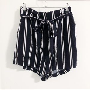 H&M Striped High-Waist Tie-Up Shorts